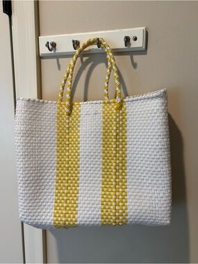 Handwoven White and Yellow Tote